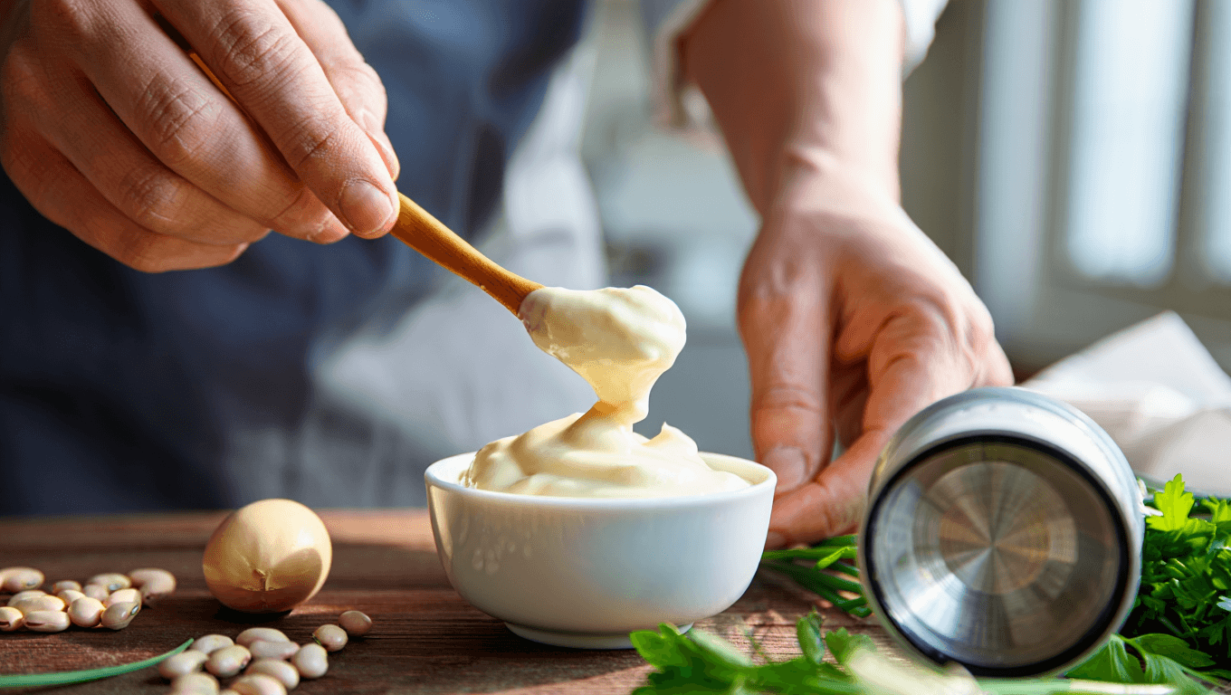 Voici comment réaliser une
mayonnaise onctueuse sans oeufs, ni huile grâce à cette astuce de
François-Régis Gaudry