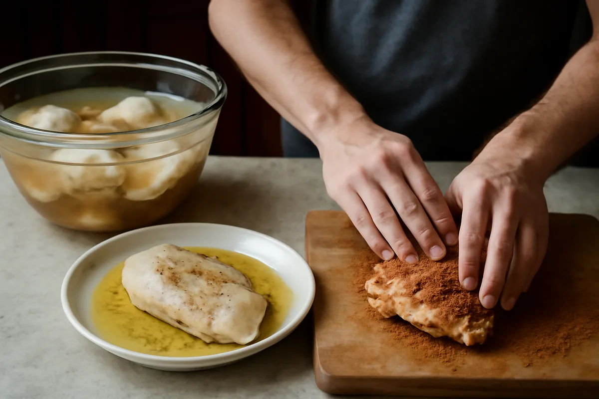 Quelle est la différence entre saumure, marinade et frottement sec pour le poulet — Souvent confondus, ces trois procédés répondent à des objectifs différents. La saumure (eau salée) sert principalement à hydrater et saler uniformément la chair ; elle pénètre mieux