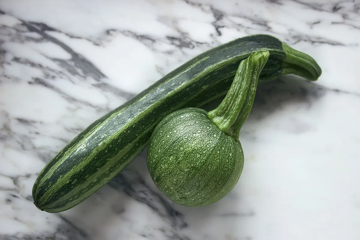 Technique de zébrage d'une courgette avec un économe, alternant les bandes de peau et chair pelée