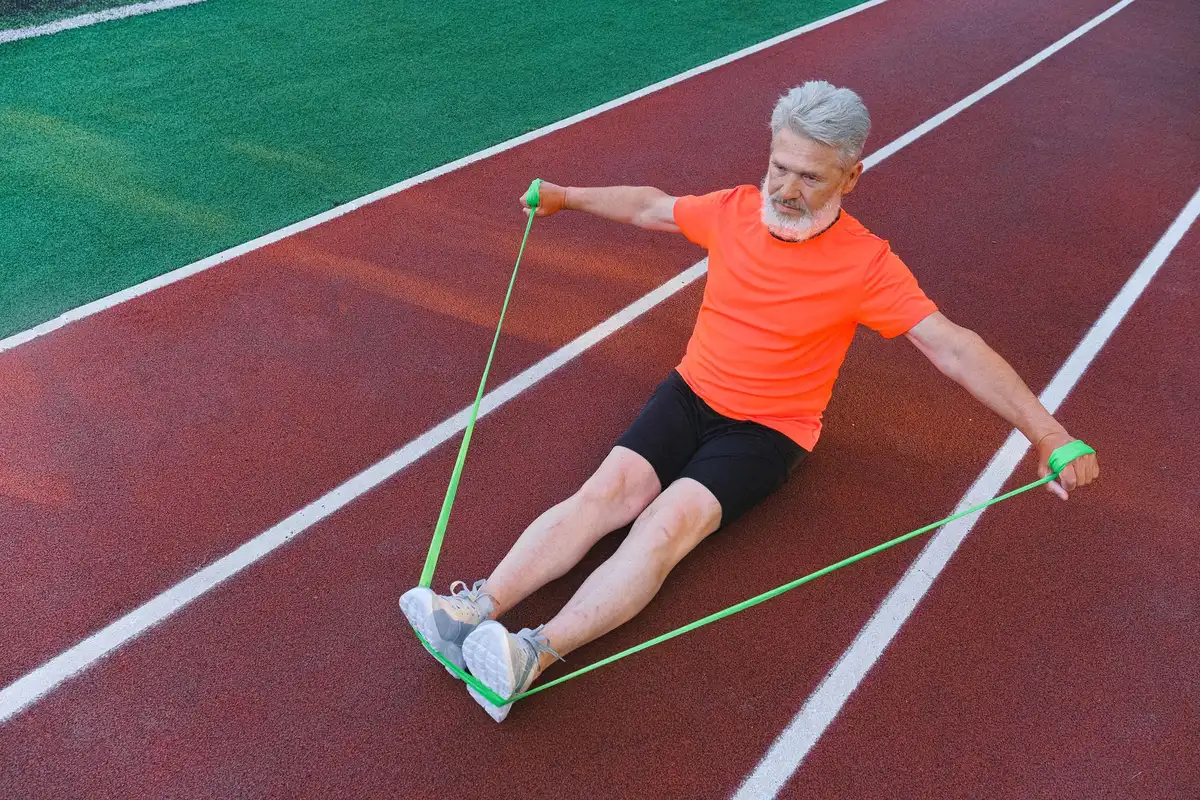 Personne effectuant un exercice de renforcement musculaire avec des bandes élastiques