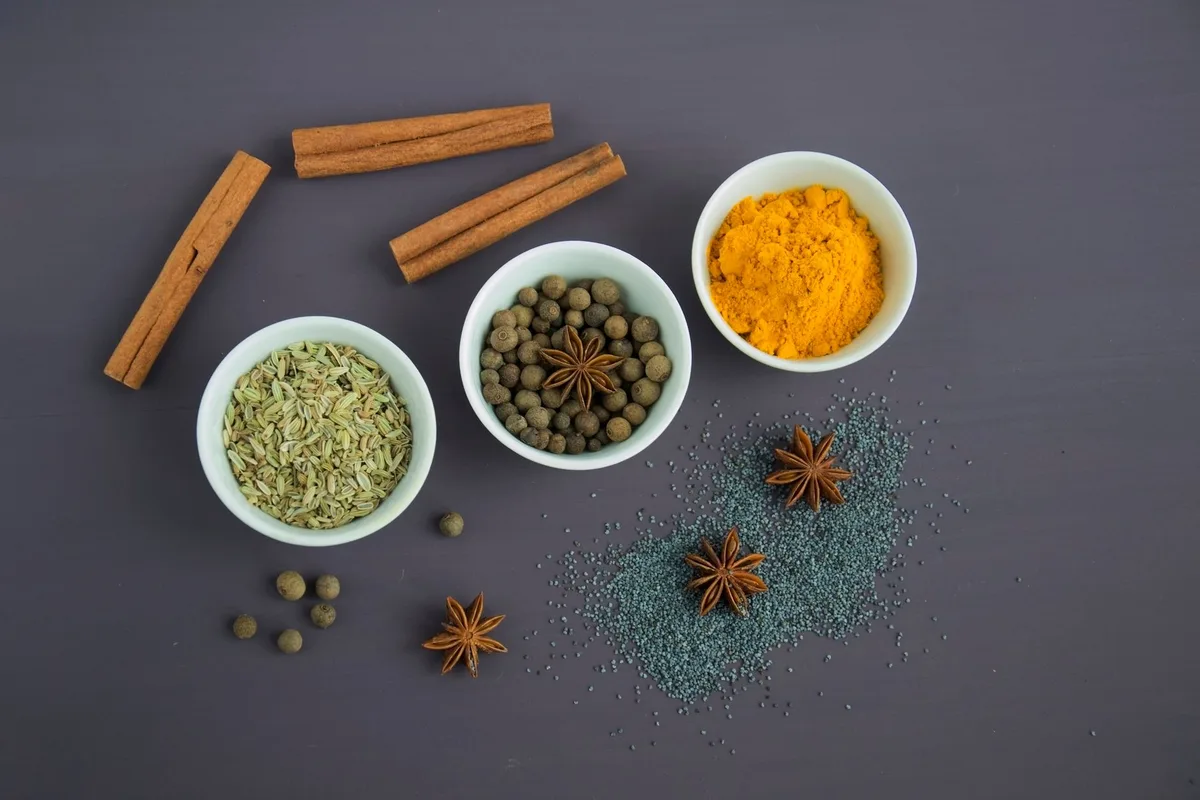 Préparation d'un plat avec assaisonnement naturel à base d'épices et d'herbes