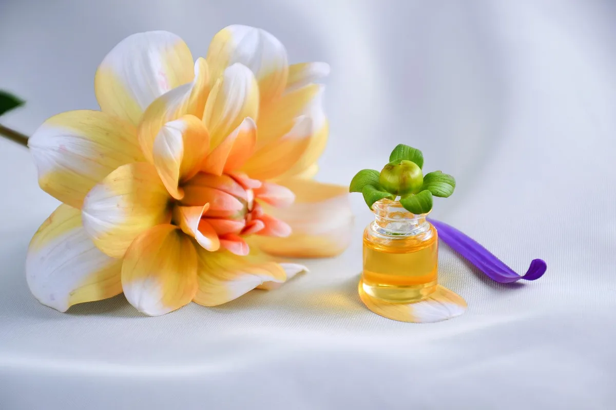 Flacon d'huile essentielle avec zestes de lime illustrant composants comme limonène