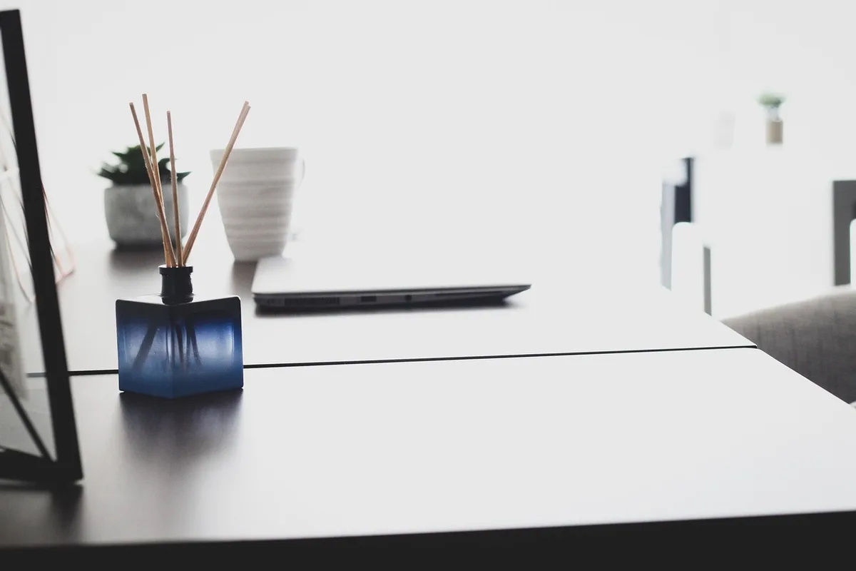 Diffuseur d'huiles essentielles en fonctionnement dans un intérieur lumineux
